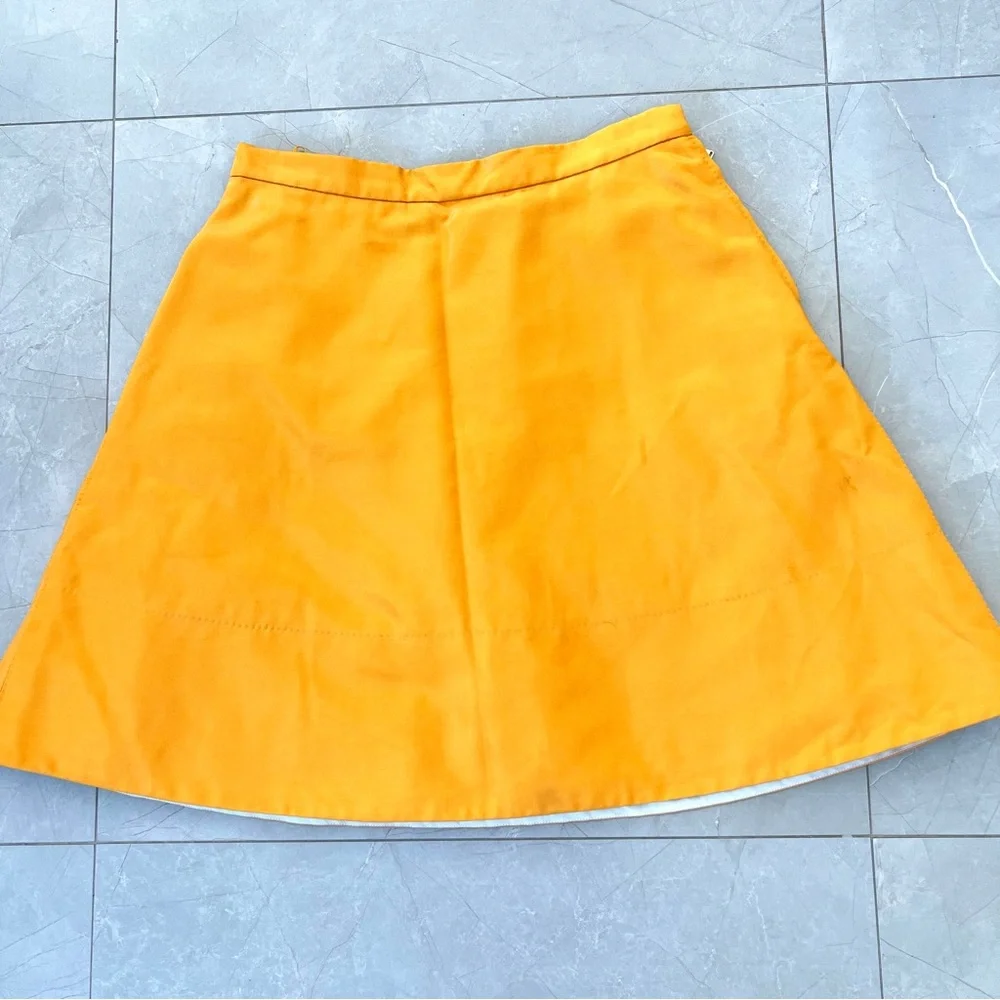LOUIS VUITTON Mustard Shiny Cotton Blend A Line Mini Luxury Designer Skirt Sz 40